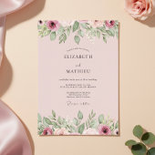 Stoffige Roze Bloeiende Bloemen Bruiloft Kaart