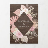 Stoffige Roze Bloem Boho Arbor Hout QR Code Trouwe Drieluik Uitnodiging (Cover)