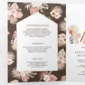 Stoffige Roze Bloem Boho Arbor Hout QR Code Trouwe Drieluik Uitnodiging (Binnenzijde eerst)