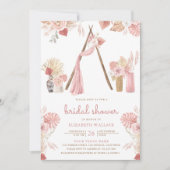Stoffige Roze Bloem Boho Strandprieel Bruidsuitnod Kaart (Voorkant)