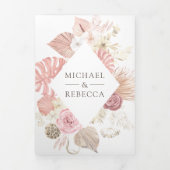 Stoffige roze bloem Boho strandprieel QR-code brui Drieluik Uitnodiging (Cover)