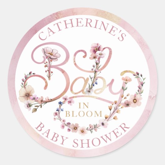 Stoffige Roze Bloemen Baby in Bloom Sticker – Boho (Voorkant)