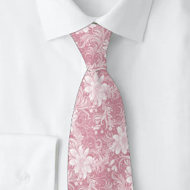 Stoffige Roze Bloemen Batik Stropdas
