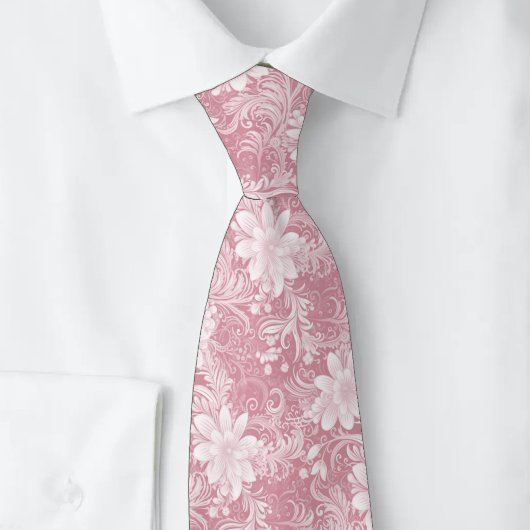 Stoffige Roze Bloemen Batik Stropdas