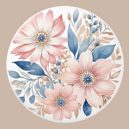 Stoffige Roze Bloemen Blauw Beige Boho Bloemen Keramische Knop