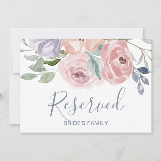 Stoffige Roze Bloemen Bruiloft Gereserveerd Bord Kaart (Voorkant)