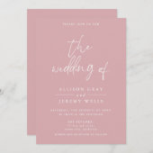 Stoffige Roze Bloemen Bruiloftsinvitation Kaart (Voorkant / Achterkant)