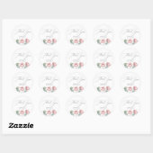 Stoffige Roze Bloemen Elegante Feest Dank Je Ronde Sticker (Vel)