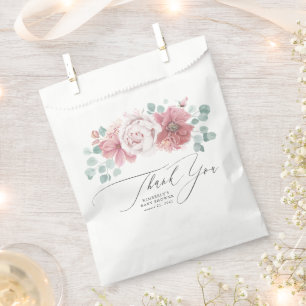 Stoffige roze bloemen Elegante script bedankt Bedankzakje