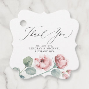 Stoffige Roze Bloemen Elegante Trouw Dank Je Bedankjes Labels
