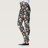 Stoffige roze bloemen en schedels leggings (Links)