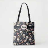 Stoffige roze bloemen en schedels tote bag (Voorkant)