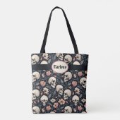 Stoffige roze bloemen en schedels tote bag (Achterkant)