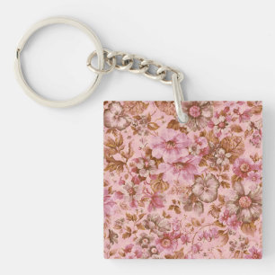 Stoffige roze bloemen met textuur sleutelhanger