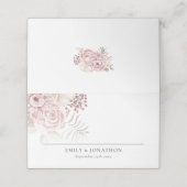 Stoffige Roze Bloemen Namen Datum Welkom Huwelijk Plaatskaartje (Buitenkant ongevouwen)