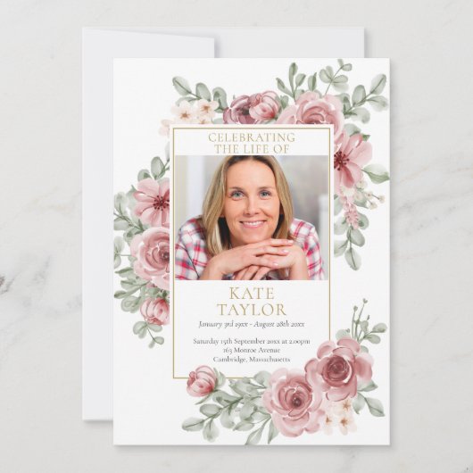 Stoffige Roze Bloemendienst-ordedienstprogramma Kaart (Voorkant)
