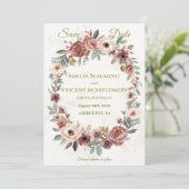 Stoffige Roze Bloemenkrans Bewaar de Datum Kaart (Staand voorkant)