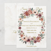 Stoffige Roze Bloemenkrans Bewaar de Datum Kaart (Voorkant / Achterkant)