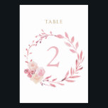 stoffige roze bloemenkrans tafel nummervoorziening kaart<br><div class="desc">moderne bloem tafelnummer</div>