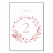 stoffige roze bloemenkrans tafel nummervoorziening kaart (Achterkant)