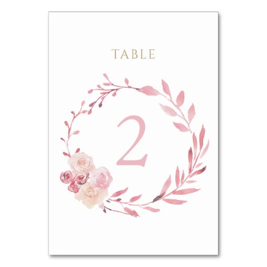 stoffige roze bloemenkrans tafel nummervoorziening kaart (Voorkant)