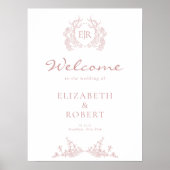 Stoffige Roze Bloemenkroon Monogram Bruiloft Welko Poster (Voorkant)