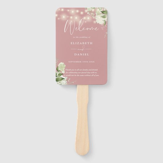 Stoffige Roze Bloemenslinger Lichtjes Huwelijkspro Handwaaier (Voorkant)