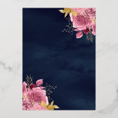 Stoffige roze bloemetjesjurk Navyblauwe Quinceaner Folie Uitnodiging (Achterkant)