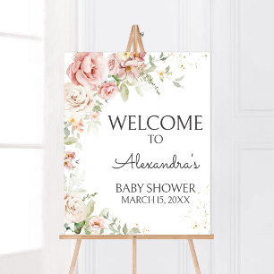 Stoffige Roze Bloemige Baby Shower Welkom Poster