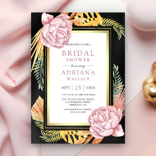 Stoffige Roze Bloemige Boho Palm Zwarte Bruiloftss Kaart