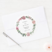 Stoffige Roze Bloemige Bruiloft Ronde Sticker (Envelop)