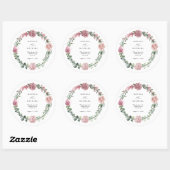 Stoffige Roze Bloemige Bruiloft Ronde Sticker (Vel)