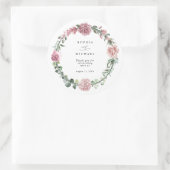 Stoffige Roze Bloemige Bruiloft Ronde Sticker (Tas)