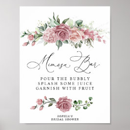 Stoffige Roze Bloemige Bruiloftsfeest Mimosa Bar Poster