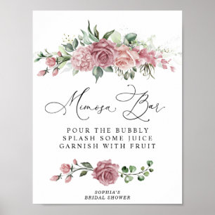 Stoffige Roze Bloemige Bruiloftsfeest Mimosa Bar Poster