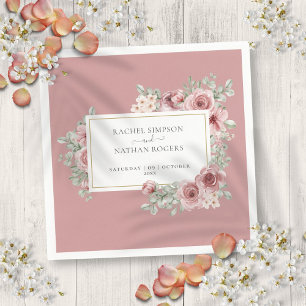 Stoffige Roze Bloemige Elegante Gouden Geometrisch Servet