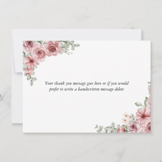 Stoffige Roze Bloemige Elegante Script Hart Bedankkaart (Achterkant)