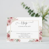 Stoffige Roze Bloemige Elegante Script RSVP Kaartje (Staand voorkant)