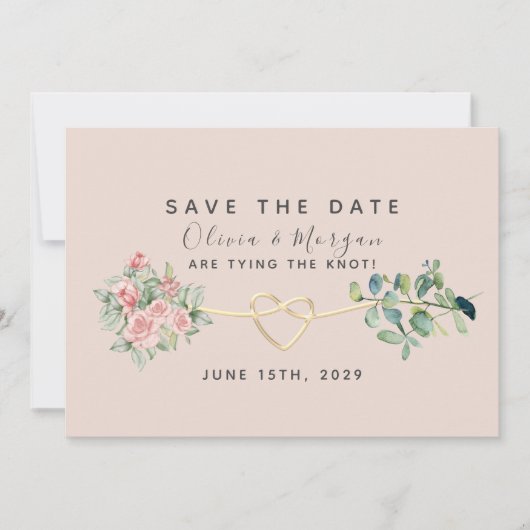Stoffige Roze Bloemige Eucalyptus Bruiloft Save The Date (Voorkant)