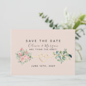 Stoffige Roze Bloemige Eucalyptus Bruiloft Save The Date (Staand voorkant)