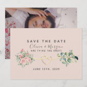 Stoffige Roze Bloemige Eucalyptus Bruiloft Save The Date (Voorkant / Achterkant)