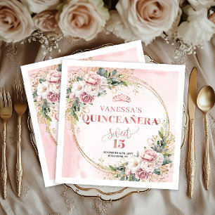 Stoffige roze bloemige eucalyptus verjaardagsserve servet