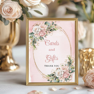 Stoffige Roze Bloemige Groene Kaarten en Cadeaus S Poster