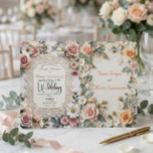 Stoffige Roze Bloemige Nep-Kant Foto Bruiloft Kaart