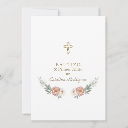 Stoffige Roze Bloemige Spaanse 1e Verjaardag & Doo Kaart (Achterkant)