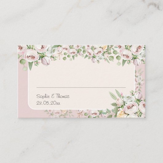 Stoffige roze bloemige waterverf bruiloft plaatskaartje (Voorkant)