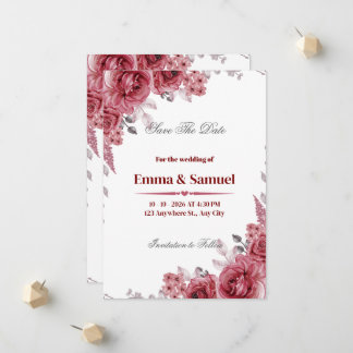 Stoffige Roze Bloemige Zwarte Save The Date Kaart