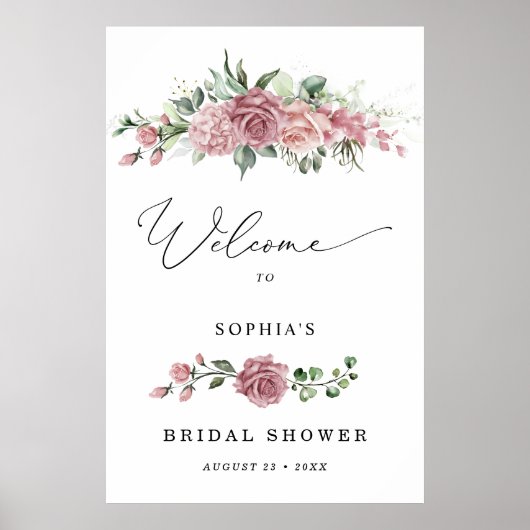 Stoffige Roze Bloemrijke Bruidsdouche Welkom Poster (Voorkant)