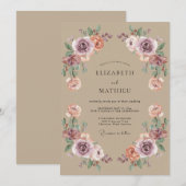 Stoffige Roze Bloemrijke Bruiloft Kaart (Voorkant / Achterkant)