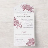 Stoffige Roze Bloemrozen Bruiloft All In One Uitnodiging (Binnen)